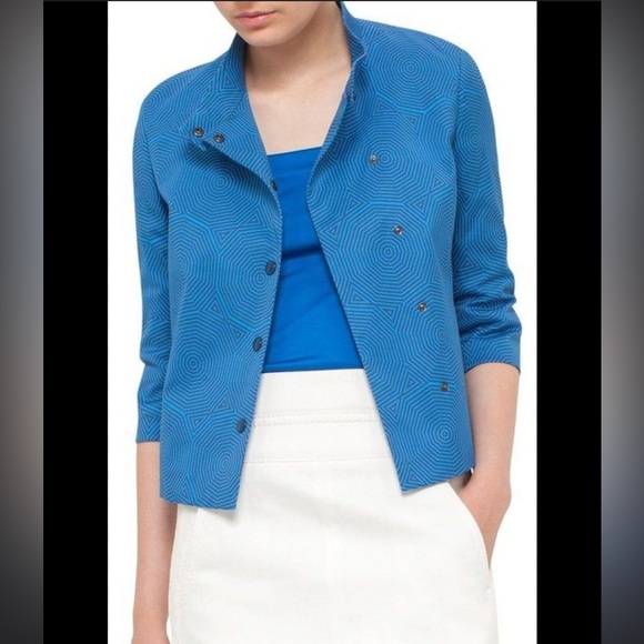 Akris Punto Jackets & Blazers - Akris Punto Azure Geometric Sunshade Print Cotton retro style mock neck Jacket